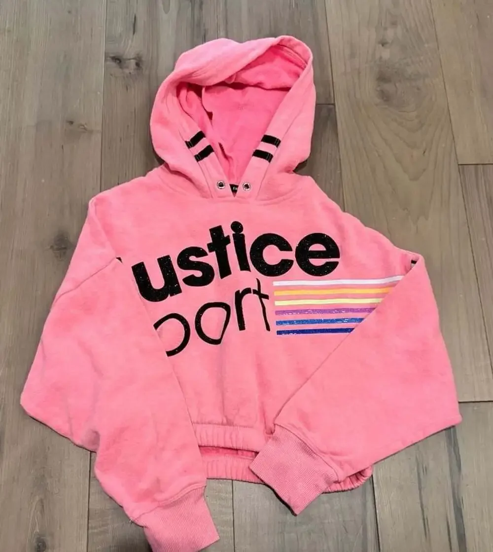 Justice Sport Hoodie Size XS (5/6) Pink Crop Sweatshirt